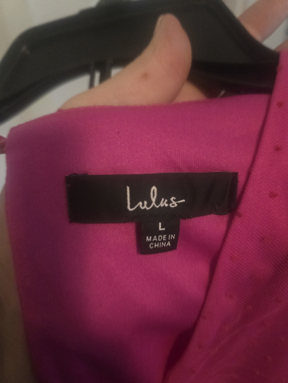 Lulus Dramatic Poise Hot Pink Dot Tulle Puff Sleeve Tiered Mini Dress SZ Large - Picture 7 of 8